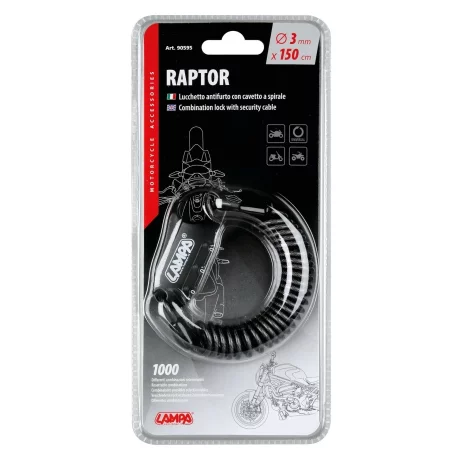Antifurt cablu spiralat cu cifru Raptor - 150cm
