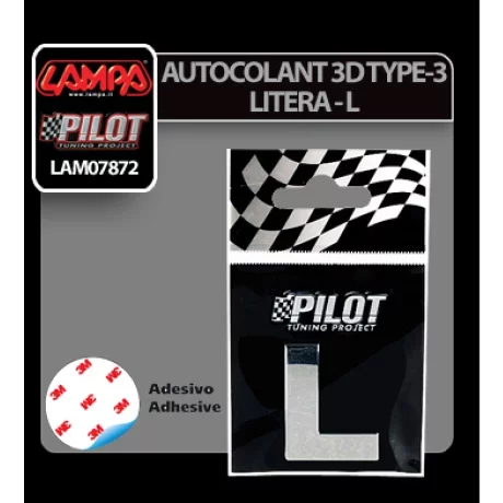 Autocolant 3D crom Type-3 (28mm) litera - L