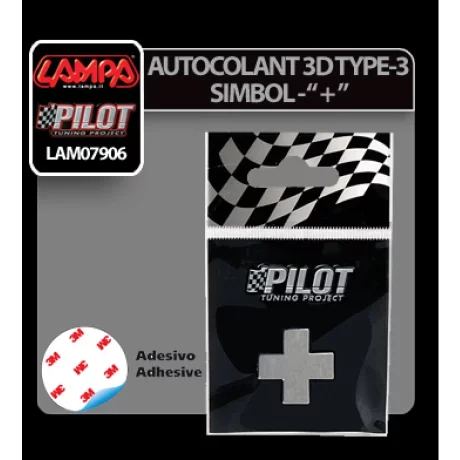 Autocolant 3D crom Type-3 (28mm) simbol - &quot; + &quot;