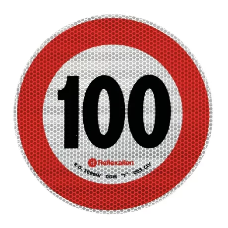 Autocolant limitator viteza reflectorizant, conform standardelor europene clasa 2, O20cm, 100km/h