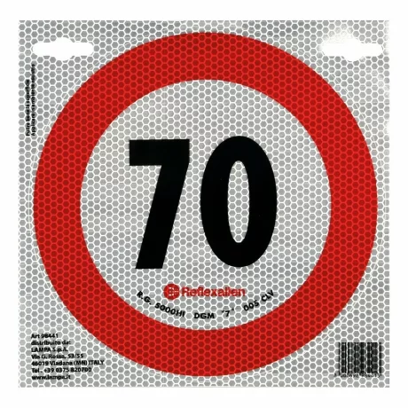 Autocolant limitator viteza reflectorizant, conform standardelor europene clasa 2, O20cm, 70km/h