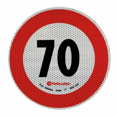 Autocolant limitator viteza reflectorizant, conform standardelor europene clasa 2, O20cm, 70km/h