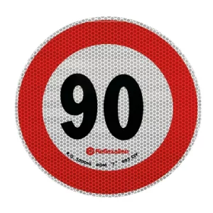 Autocolant limitator viteza reflectorizant, conform standardelor europene clasa 2, O20cm, 90km/h