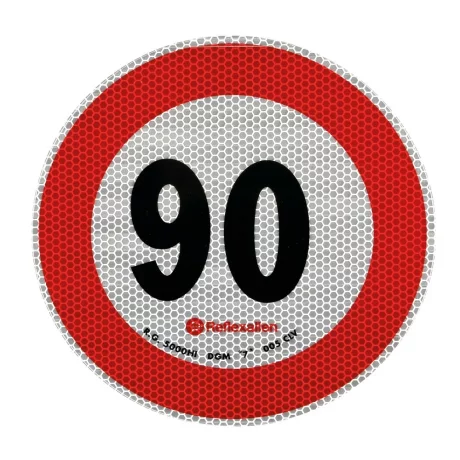 Autocolant limitator viteza reflectorizant, conform standardelor europene clasa 2, O20cm, 90km/h