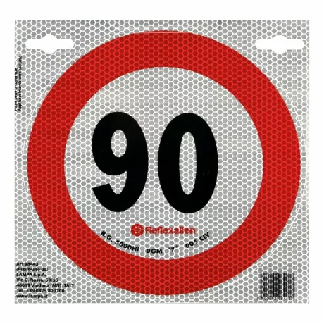 Autocolant limitator viteza reflectorizant, conform standardelor europene clasa 2, O20cm, 90km/h