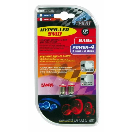 Bec Hyper-Led4 - 2SMD 12V pozitie soclu metal BA9s 2buc - Rosu