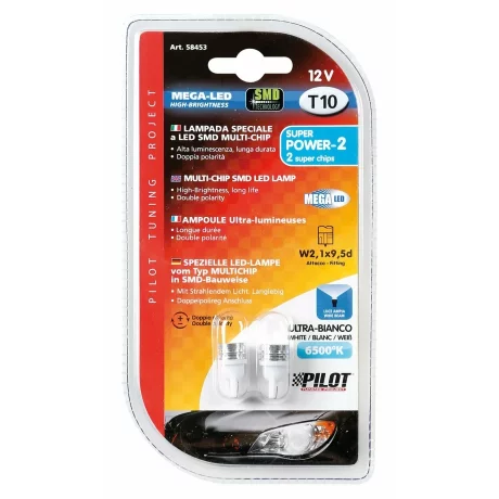 Bec Mega-Led2 - 2Super Cip 12V pozitie T10 W2,1x9,5d 2buc - Alb