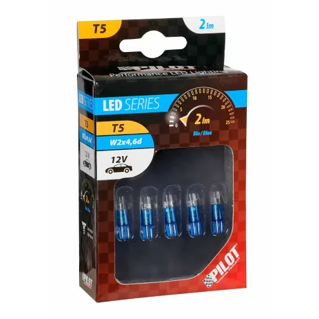 Bec tip LED 12V iluminat bord soclu pl. T5 W2x4,6d 5buc - Albast