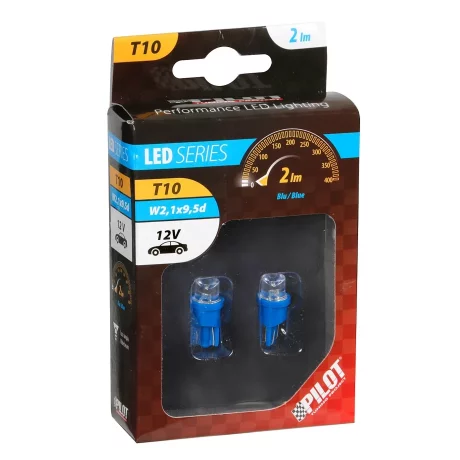 Bec tip LED 12V soclu pl. T10 W2,1X9,5d 2buc Albastru dispersat