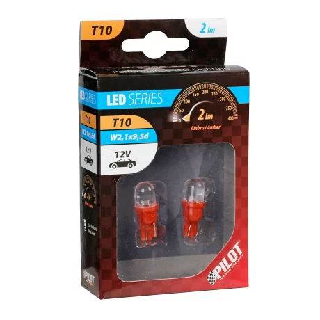 Bec tip LED 12V soclu pl. T10 W2,1X9,5d 2buc Galben focalizat