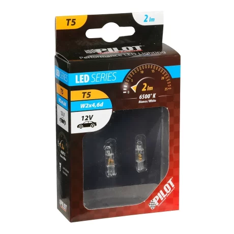Bec tip LED 12V soclu plastic T5 W2x4,6d 2buc - Alb