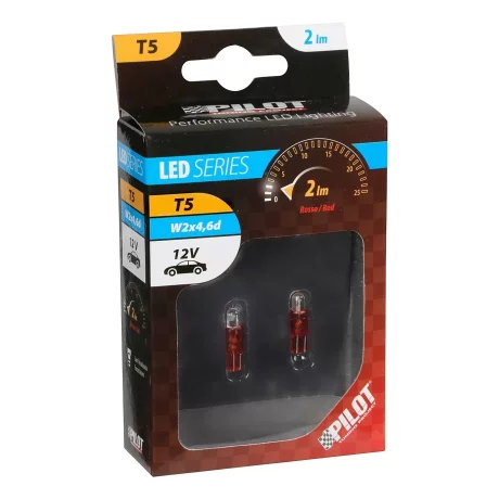 Bec tip LED 12V soclu plastic T5 W2x4,6d 2buc - Rosu