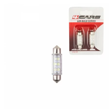 Bec tip LED 12V sofit cu 6 leduri 10x39mm SV8,5-8 2buc - Alb