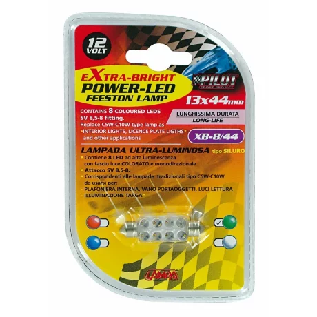 Bec tip LED 12V sofit cu 8 leduri 13x44mm SV8,5-8 1buc - Verde