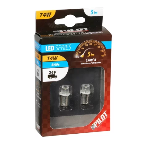 Bec tip LED 24V poz semn bord soclu metal T4W BA9s 2buc - Alb