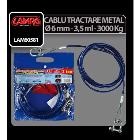 Cablu tractare metalic O 6mm - 3,5m - 3000kg