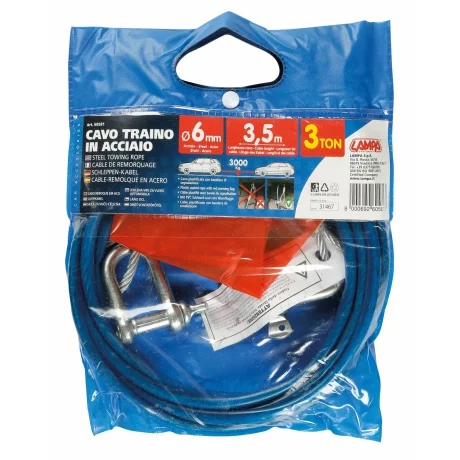 Cablu tractare metalic O 6mm - 3,5m - 3000kg