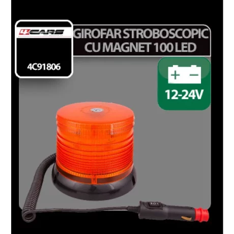 Girofar stroboscopic galben cu magnet, 100 Led 12/24V