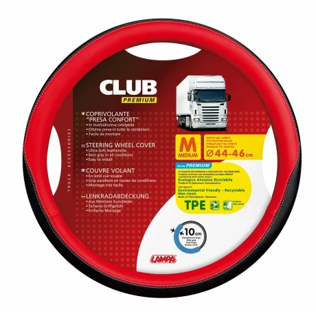 Husa volan camion Club premium - M - O 44/46cm - Rosu