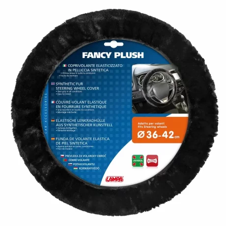 Husa volan din blana sintetica Fancy Plush - O 36/42cm - Negru