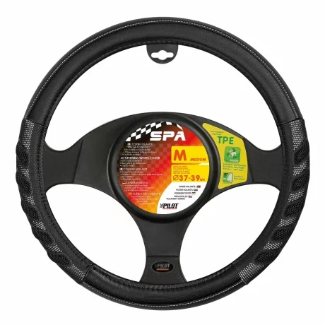 Husa volan imitatie piele Spa - M - O 37/39cm - Negru/Gri
