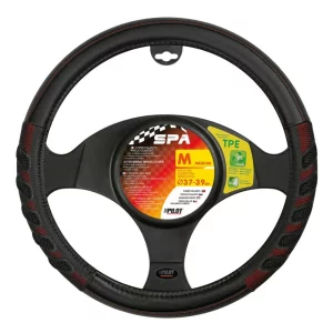 Husa volan imitatie piele Spa - M - O 37/39cm - Negru/Rosu