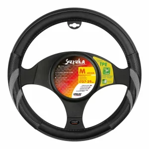 Husa volan imitatie piele Suzuka - M - O 37/39cm - Negru/Gri