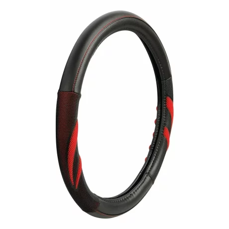 Husa volan imitatie piele Suzuka - M - O 37/39cm - Negru/Rosu