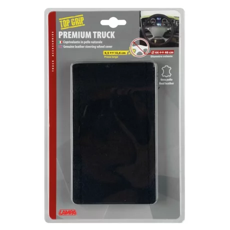 Husa volan piele pentru camion Premium - M - O 44-46 cm - Negru