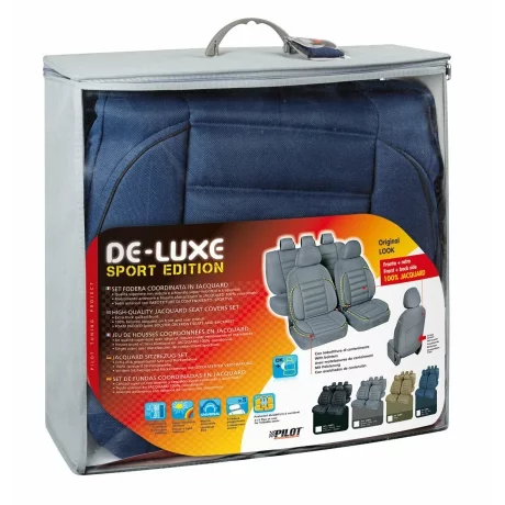 Huse scaun De-Luxe Sport Edition jacquard high-quality 9buc - Albastru