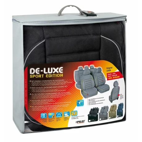 Huse scaun De-Luxe Sport Edition jacquard high-quality 9buc - Negru