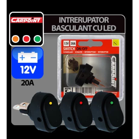 Intrerupator basculant cu LED 12V - 30A - Verde