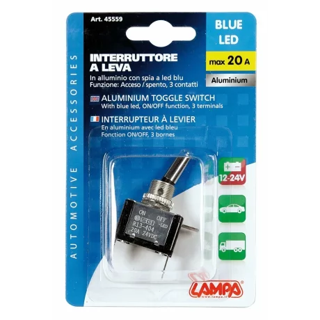 Intrerupator basculant cu LED, 2 terminale 12V - 20A - Albastru