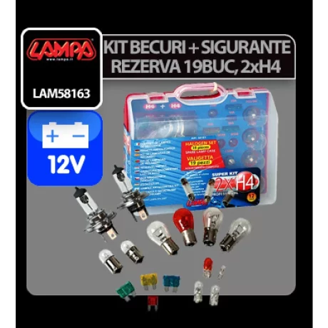 Kit becuri si sigurante 19buc, 12V - halogen 2xH4 P43