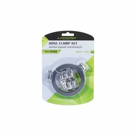 Kit de coliere furtun, rola 3m, latime 8mm, cleme de strangere 8buc