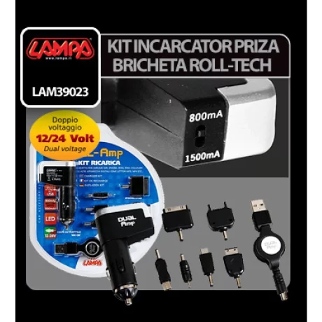 Kit incarcator priza Roll-Tech la bricheta 12/24V - 800/1500 mA