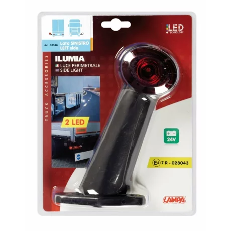 Lampa gabarit camion Ilumia cu brat 60° - cu 2 LED-uri 24V - Alb/Rosu - Stanga