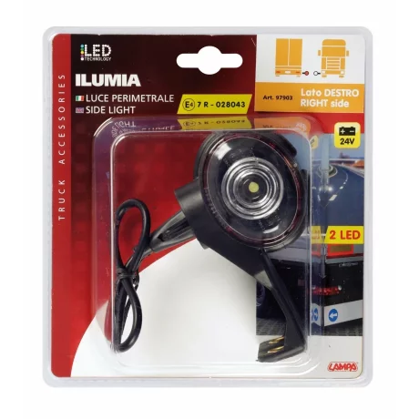Lampa gabarit camion Ilumia cu prindere L - 2 LED-uri 24V - Alb/Rosu - Dreapta