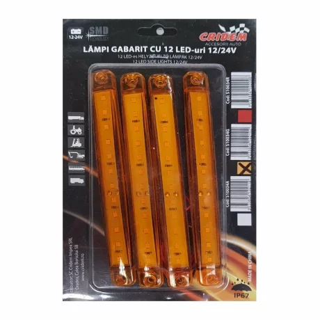 Lampa gabarit cu 12 LED-uri 12/24V set 4buc Cridem - Galben