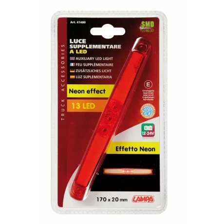 Lampa pozitie suplimentara 13LED Neon Effect 170x20mm 12/24V - Rosu