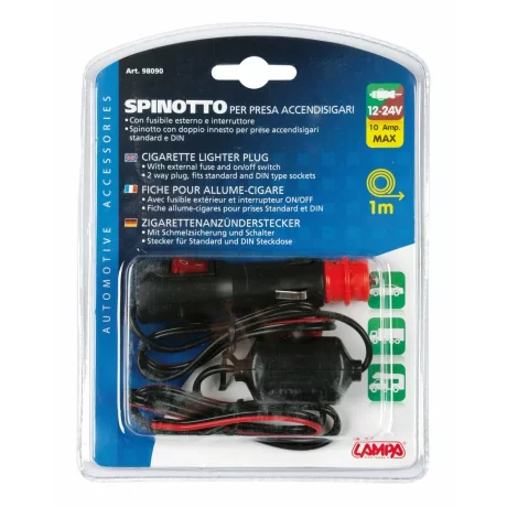 Mufa bricheta universala, cu cablu de 100cm, siguranta externa 10A, intrerupator, 12/24V