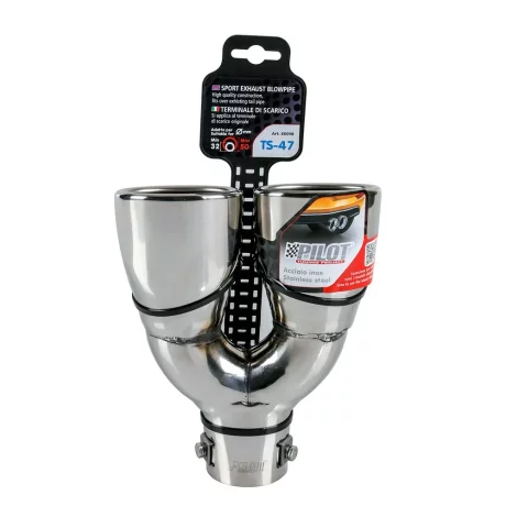 Ornament toba esapament dublu TS-47, din otel inoxidabil lustruit, sunet sport, racordare O32-50mm