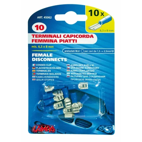 Papuci electrici 10buc, mama - 6,3x0,8mm - Albastru