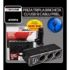 Priza tripla bricheta cu USB si cablu prelungitor 12/24V 4Cars