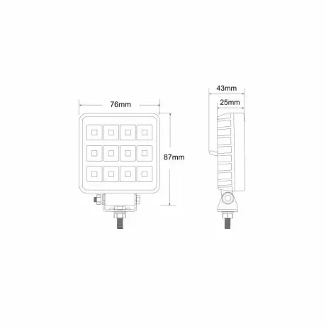 Proiector din metal patrat 12LED 12/24V, cu intrerupator pe verso, Kamar