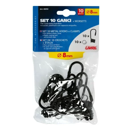 Set carlige si cleme fixare metal 10buc pt cordon cauciucat  O8mm
