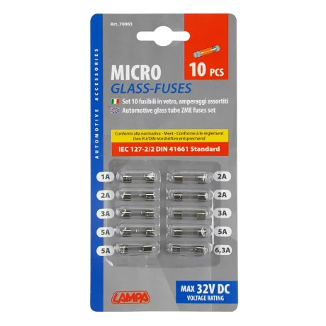 Set sigurante sticla ZME 10buc, 12/32V - 5x20mm