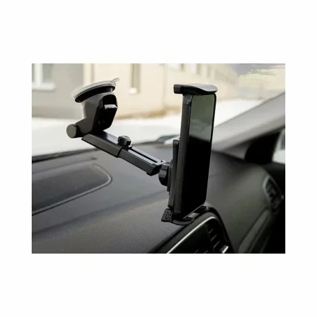 Suport telefon mobil cu ventuza, deschidere 100-200mm, cu ajustare in 6 puncte, Negru