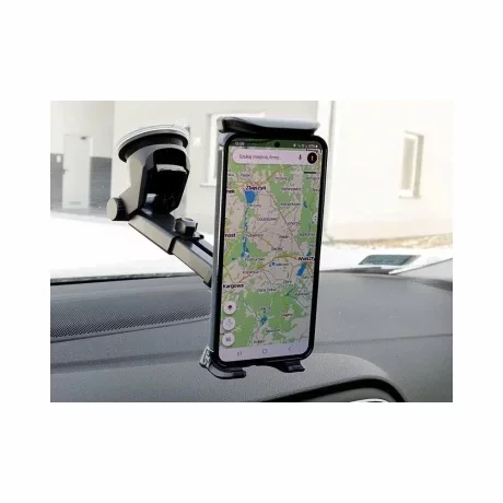 Suport telefon mobil cu ventuza, deschidere 100-200mm, cu ajustare in 6 puncte, Negru