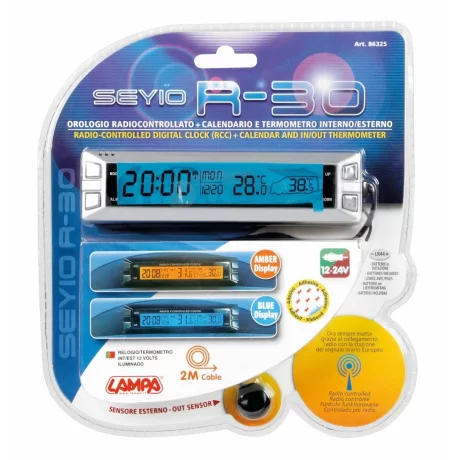 Termometru int-ext Seyio R-30 ceas radio control 12/24V